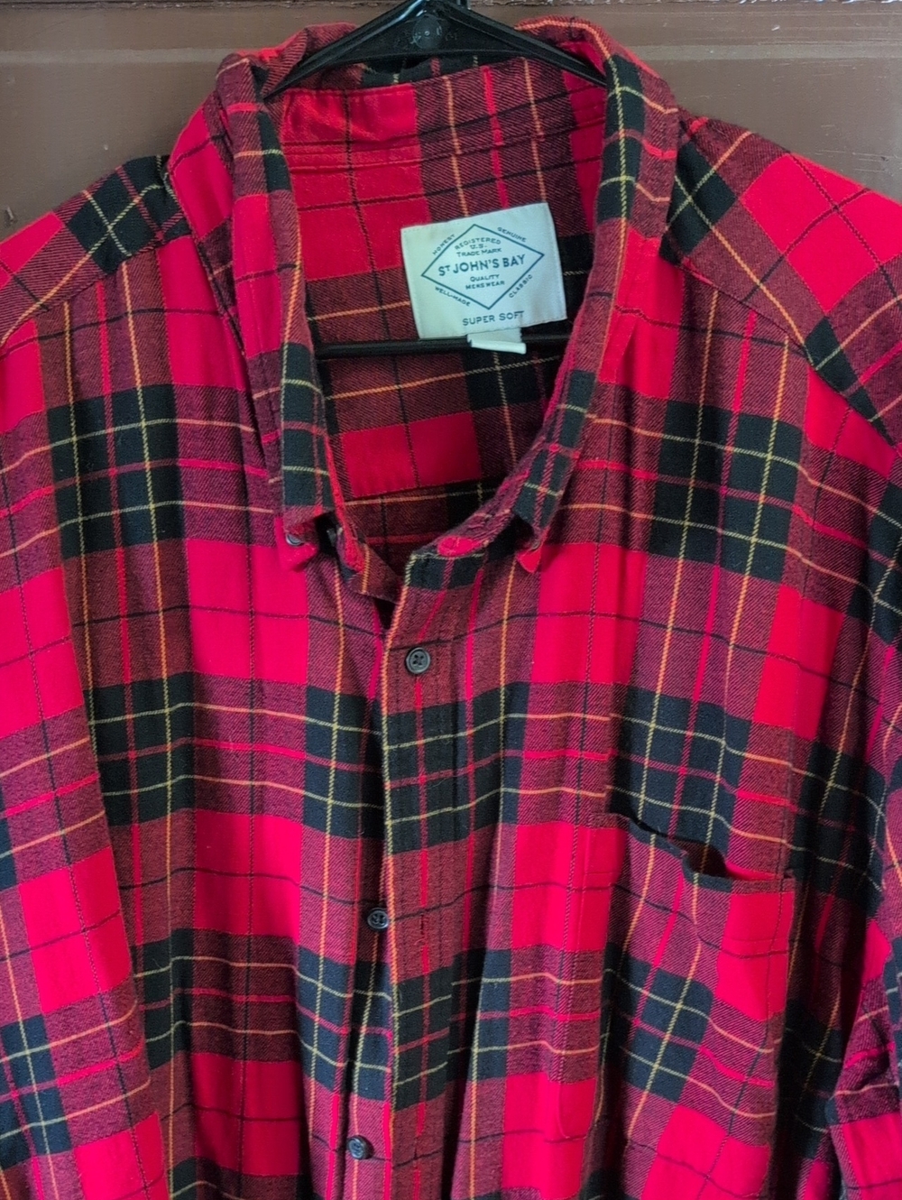 St. John's Bay Red and Black Plaid Button-Down Shirt 4X